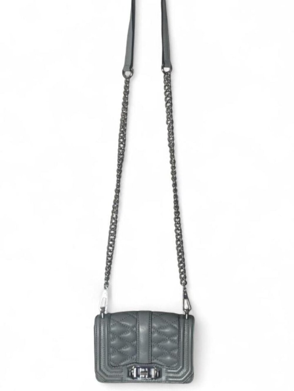 Rebecca Minkoff Grey Chevron Quilted Small Love Crossbody Flap Bag - GUC